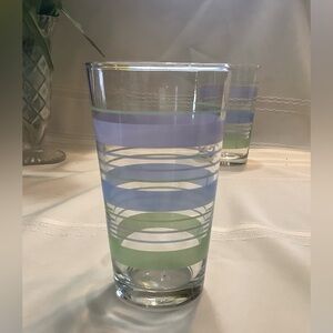 Vintage Libbey Two 16 Oz Pastel Striped Tumblers